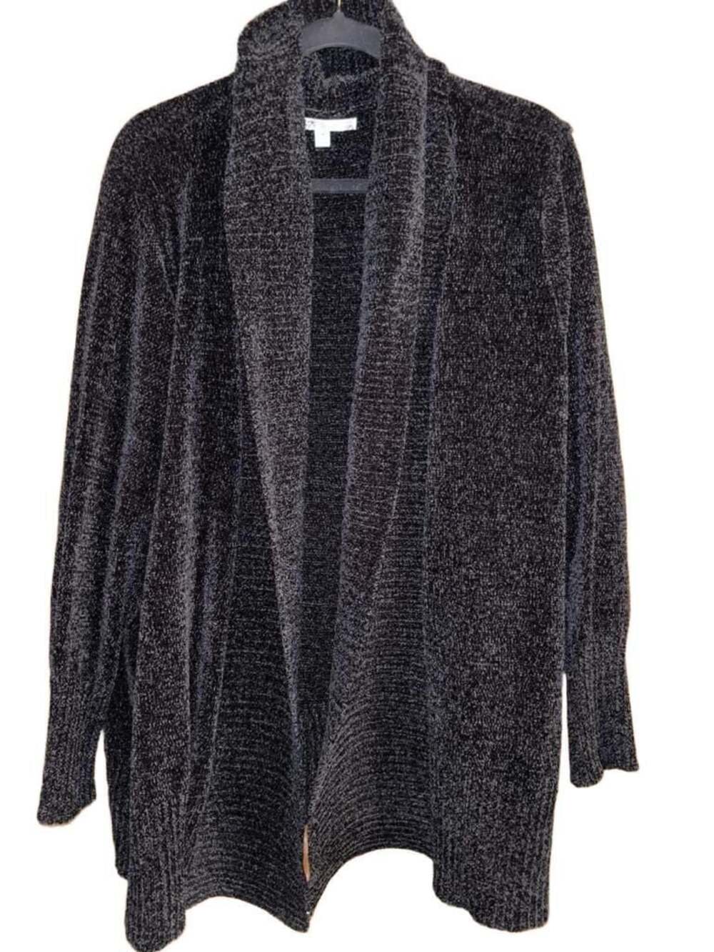 Seven7 Women's Black Chenille Shawl Collar Open Front Cardigan Sweater Plus Size